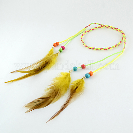 Diademas de cordón de ante trenzado de plumas teñidas para mujer OHAR-R183-03-1
