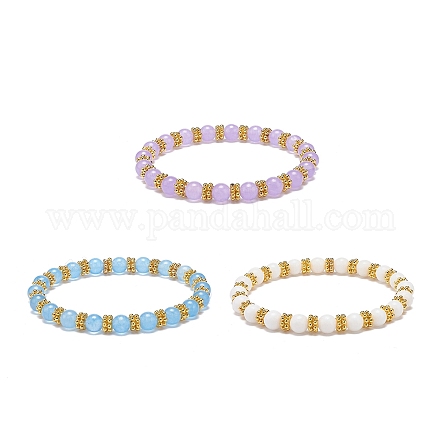 3 Stück 3-farbige natürliche Malaysien-Jade (gefärbt) und legierte Gänseblümchen-Perlen-Stretch-Armbänder für Frauen BJEW-JB08856-1