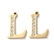 Real 14K Gold Plated 304 Stainless Steel Pendants, with Rhinestone, Letter L, 18x12x2mm, Hole: 1.2mm