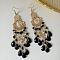 Alloy Acrylic Chandelier Earrings, Teardrop, Golden, Black, 110x25mm