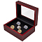 5-Slot Rectangle Wood Championship Rings Display Boxes, Jewelry Storage Gift Case with Window, for Ring, Dark Red, 16.2x12.2x7.1cm