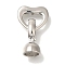 Brass Fold Over Clasps, Heart, Platinum, 21.5mm, Heart: 21.5x12.5x3mm, Clasp: 14.5x7x7mm