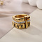 Roman Numerals 304 Stainless Steel & Crystal Rhinestone Finger Rings, Golden, US Size 7(17.3mm)