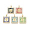 Brass Micro Pave Clear Cubic Zirconia Pendants, with Shell & Enamel, Square & Christianity Charms, Mixed Color, 24.5x22x4mm, Hole: 5x3.5mm