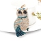 Alloy Rhinestone Keychains, with Enamel, Owl, Teal, Pendant: 75x40mm