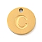 Ion Plating(IP) 304 Stainless Steel Pendants, Laser Cut, Flat Round with Letter Charm, Golden, Letter C, 10x1mm, Hole: 1.4mm