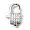 Brass Clear Cubic Zirconia Lobster Claw Clasps, Square, Platinum, 18.5x11.5x5.5mm, Hole: 3x2mm