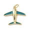 Brass Enamel Pendants, Airplane Charms, Rack Plating, Cadmium Free & Lead Free, Long-Lasting Plated, Real 18K Gold Plated, Steel Blue, 17.5x20x3.5mm, Hole: 3.5mm