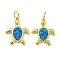 Synthetic Opal Pendants, Rack Plating Brass Turtle Charms with Jump Rings, Cadmium Free & Lead Free, Long-Lasting Plated, Real 18K Gold Plated, 16.5x13.5x2mm, Hole: 3mm