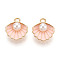 Alloy Pendants, with ABS Plastic Imitation Pearl & Enamel, Shell with Pearl, Light Gold, Misty Rose, 16x15x7mm, Hole: 1.5mm