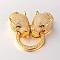 Brass Micro Pave Cubic Zirconia Fold Over Clasps, Leopard Head, Cadmium Free & Lead Free, Golden, 49x21x10.5mm, Hole: 1mm
