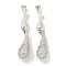 Brass Micro Pave Clear Cubic Zirconia S-Hook Clasps, Teardrop, Real Platinum Plated, Hook: 18.5x6x4mm, Inner Diameter: 2.5mm, Teardrop: 22.5x7x6.5mm