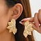 Iron Stud Earrings, Leaf, Golden, 61x35mm