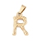 304 Stainless Steel Pendants, Bamboo Style, Letter, Ion Plating(IP), Real 18K Gold Plated, Letter.R, 18.5x12x3mm, Hole: 3x7mm