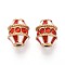 304 Stainless Steel Beads, with Enamel & Rhinestone, Real 14K Gold Plated, Barrel, FireBrick, 10.5x8.5mm, Hole: 1.2~1.6mm