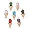 Glass Teardrop Connector Charms, Brass Clear Cubic Zirconia Flower Links, Mixed Color, Light Gold, 19x8x5mm, Hole: 1.2mm and 1.6mm