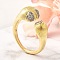 Brass Micro Pave Clear Cubic Zirconia Cuff Rings, Vortex Rings for Women, Real 18K Gold Plated, Inner Diameter: 17.5mm