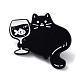魚のゴブレット猫エナメルピンの漫画のスタイル  男性女性のための黒の合金バッジ  ブラック  28x31x1.5mm JEWB-Q041-01C-1