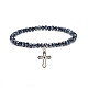 Bracciale elasticizzato con perline rotonde in vetro con ciondolo a croce in lega da donna BJEW-JB08509-4