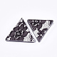Cabochons in resina, con pizzo all'interno, triangolo, viola medio, 36.5x41x7.5mm