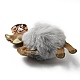 Portachiavi con ciondolo renna natalizia in finta pelliccia di coniglio rex e pelle pu KEYC-K018-02KCG-01-3