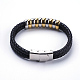 Bracelets multi-rangs avec cordon en cuir tressé BJEW-F291-43GP-2