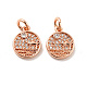 Flat Round with Pavilion Brass Micro Pave Clear Cubic Zirconia Charms KK-G425-19-2