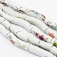 Perles de tube incurvées en céramique de porcelaine imprimée de fleurs faites à la main PORC-L014-15-1