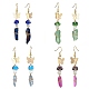 4 paire de boucles d'oreilles pendantes en forme de pépite et de champignon en cristal de quartz naturel teint en 4 couleurs EJEW-TA00335-1