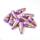 印刷された不透明樹脂ビーズ  花模様のティーティアドロップ  青紫色  32x13mm  穴：1.5mm RESI-G016-B05-1