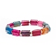 Braccialetto elasticizzato con perline a colonna in agata multicolore naturale BJEW-JB08658-01-1