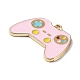合金エナメルチャーム  ライトゴールド  ゲームパッドの魅力  ピンク  18x26x1.5mm  穴：1.6mm ENAM-K072-03KCG-03-2
