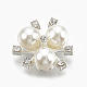 Cabochon in lega, con strass e perla imitazione plastica abs, fiore, bianco crema, colore argento placcato, 20x21x8.5mm