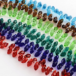 Facettierte tropfenförmige transparente Glasperlenstränge, Mischfarbe, 12x6 mm, Bohrung: 1 mm, ca. 95~100 Stk. / Strang, 15.7 Zoll