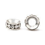 Abalorios de latón Diamante de imitación espaciador, sin plomo y cadmio, Grado A, rerondana plana, color plateado, cristal, 12x5mm
