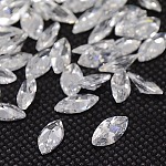 Clear Grade A Horse Eye Cubic Zirconia Pointed Back Cabochons, Faceted, 4x2x1.4mm