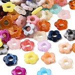 Abalorios de acrílico transparentes, flor, dos tonos, color mezclado, 14x14.5x4mm, agujero: 1.6 mm, aproximamente 1000 unidades / 500 g
