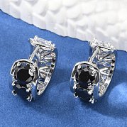 Латунные серьги-кольца с черным кубическим цирконием EJEW-Q016-11P