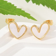Серьги-гвоздики в форме сердца из натуральных ракушек EJEW-K251-09G