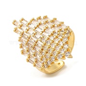 Offene Manschettenringe aus Messing mit Blatt-Mikropflaster und klarem Zirkonia RJEW-U008-25G