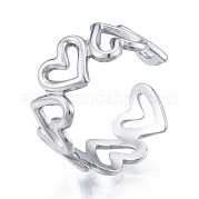 304 Stainless Steel Hollow Heart Cuff Rings RJEW-N038-124P