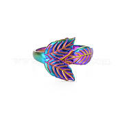 Rainbow Color 304 Stainless Steel Leaf Cuff Ring RJEW-N038-041M