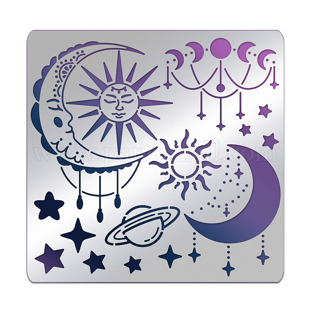 Shop BENECREAT Sun Moon Stencils 15.6x15.6cm Stars Earth Moon Stainless ...