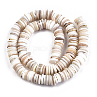 Natural Freshwater Shell Beads Strands, Heishi Beads, Flat Round