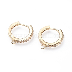 Accessoires de créoles Huggie en laiton avec micro pavé zircone cubique, avec boucles horizontales, anneau, clair, or, 15.5x14.5x2mm, Trou: 1mm, pin: 0.9 mm