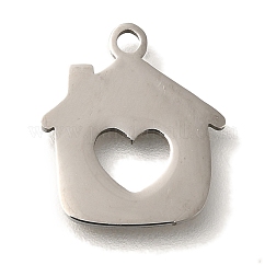 201 Edelstahlanhänger, Haus mit Herzanhängern, Edelstahl Farbe, 14x12.5x1 mm, Bohrung: 1.5 mm