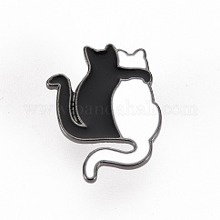 Spille di smalto di lega, spille smaltate, con pochette a farfalla, forma di gatto, cadmio & nichel &piombo libero, canna di fucile, bianco & nero, 1x3/4 pollice (24x19 mm), ago :1mm