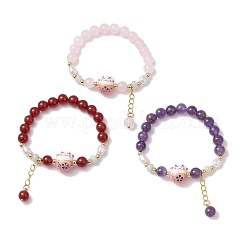 3 pz braccialetti elastici con perline malesi tinte e ametista naturale e corniola&nbsp;BJEW-JB11273