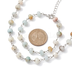 Ensembles de bracelets et colliers à maillons en amazonite naturelle rondelle&nbsp;SJEW-JS01295-02