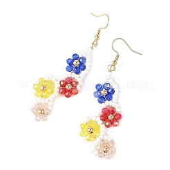 Boucles d'oreilles pendantes en verre et perles de rocaille en forme de fleur&nbsp;EJEW-MZ00773